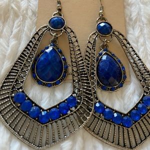 Large Blue Earrings with Silver.